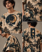 Moonlight Dreams men's oversized t-shirt with dark Varanasi grunge design by ZERO CODE - view 5