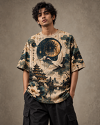 Moonlight Dreams men's oversized t-shirt with dark Varanasi grunge design by ZERO CODE - view 3