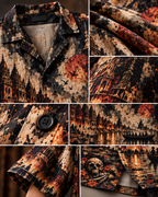 Cremation Tropicana men's printed casual shirt with dark Varanasi grunge design by ZERO CODE - view 5