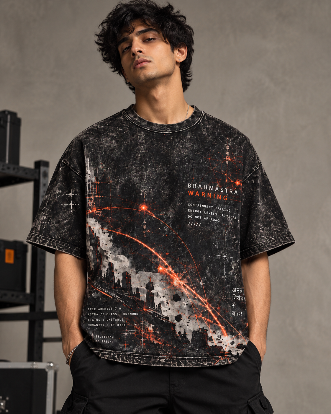 Brahmastra Warning men's oversized t-shirt with Indian mythology design by ZERO CODE - view 6
