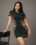 Mirror Signal women's bodycon mini dress with retro racing and Indian road-trip design by ZERO CODE - view 4