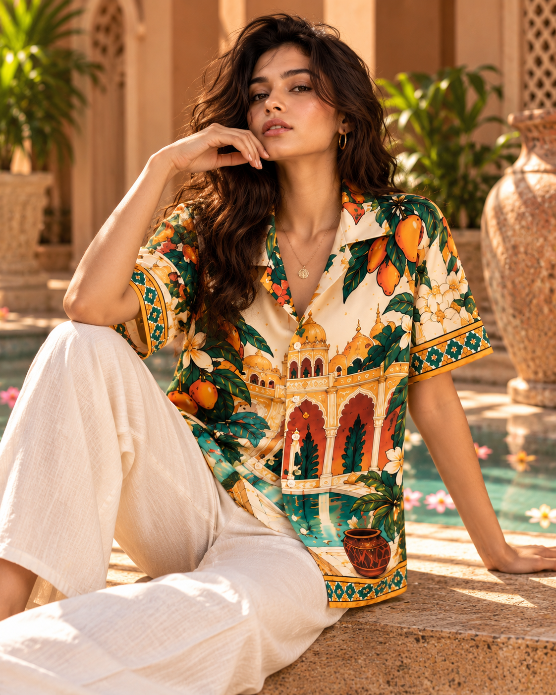 The Palace women's printed casual shirt with Madhubani folk-art design by ZERO CODE