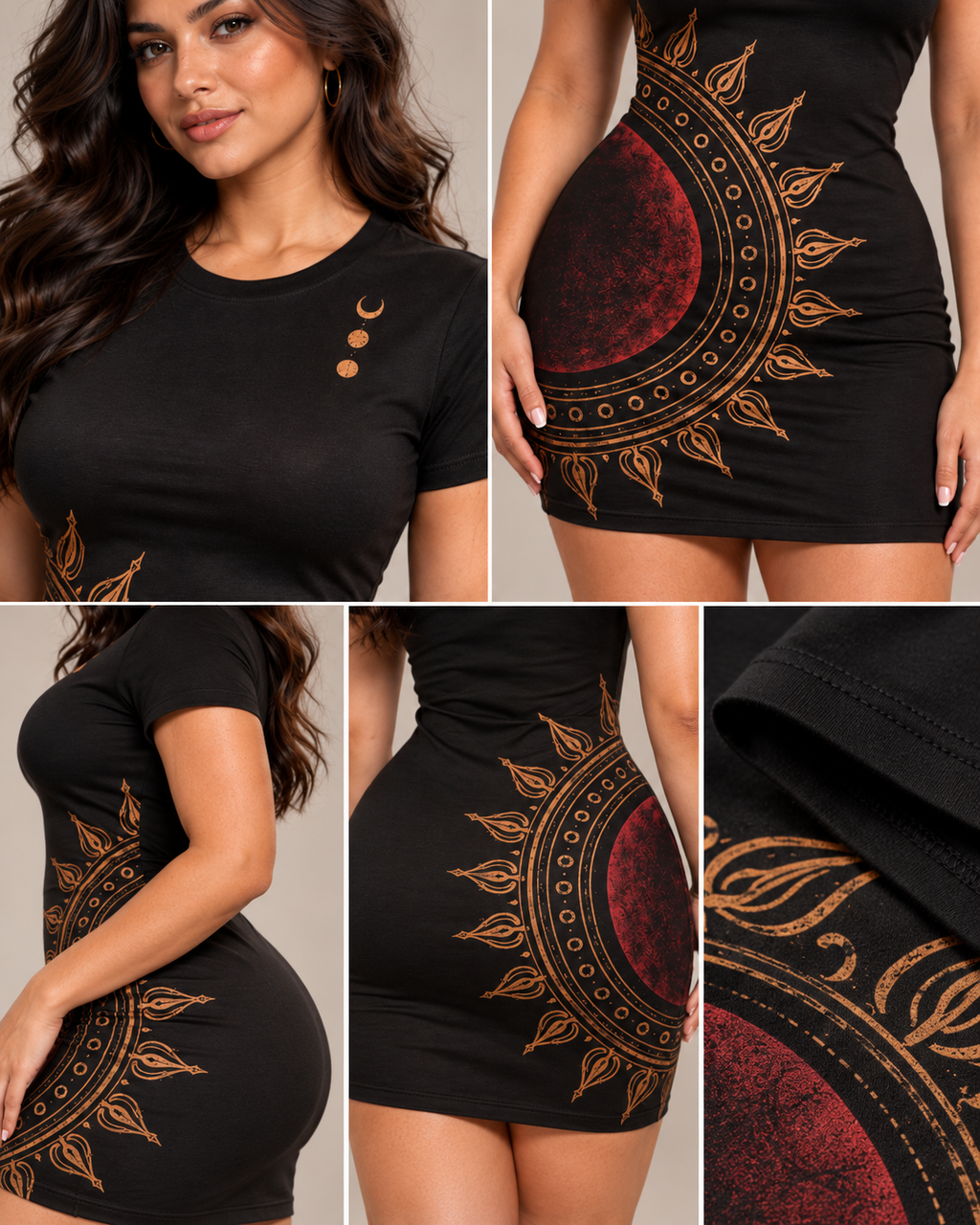 Crown Eclipse women's bodycon mini dress with Theyyam anime design by ZERO CODE - view 5