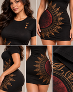 Crown Eclipse women's bodycon mini dress with Theyyam anime design by ZERO CODE - view 5
