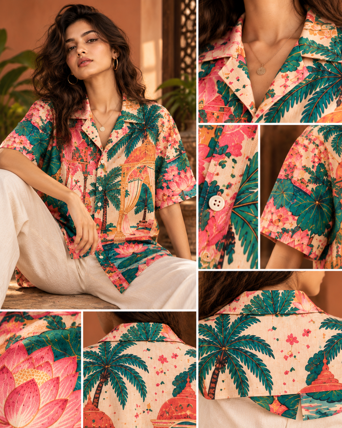 Lotus women's printed casual shirt with Madhubani folk-art design by ZERO CODE - view 5