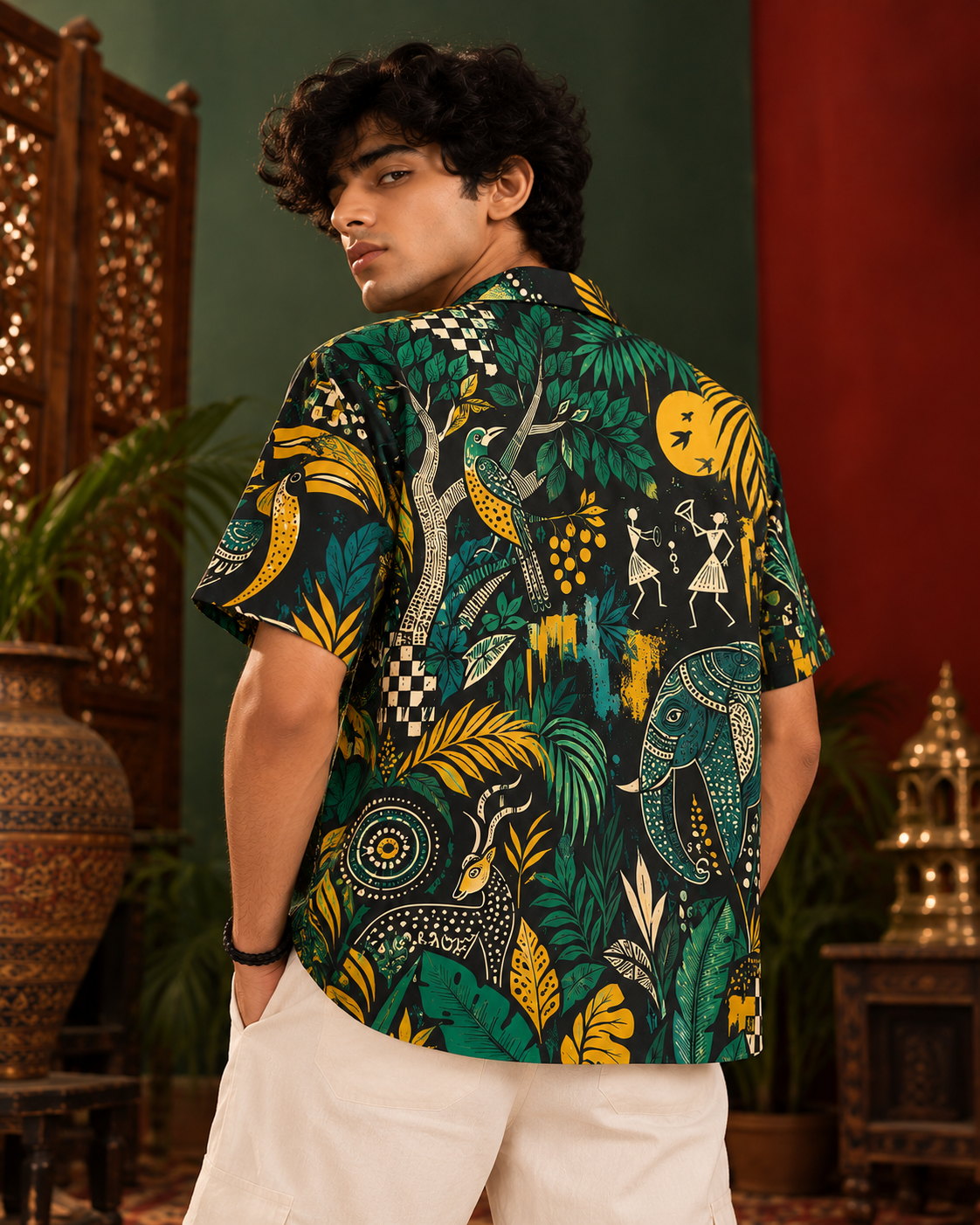 Jungle Radio men's printed casual shirt with Madhubani folk-art design by ZERO CODE - view 5