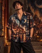 Banaras Nocturne men's printed casual shirt with dark Varanasi grunge design by ZERO CODE - view 3