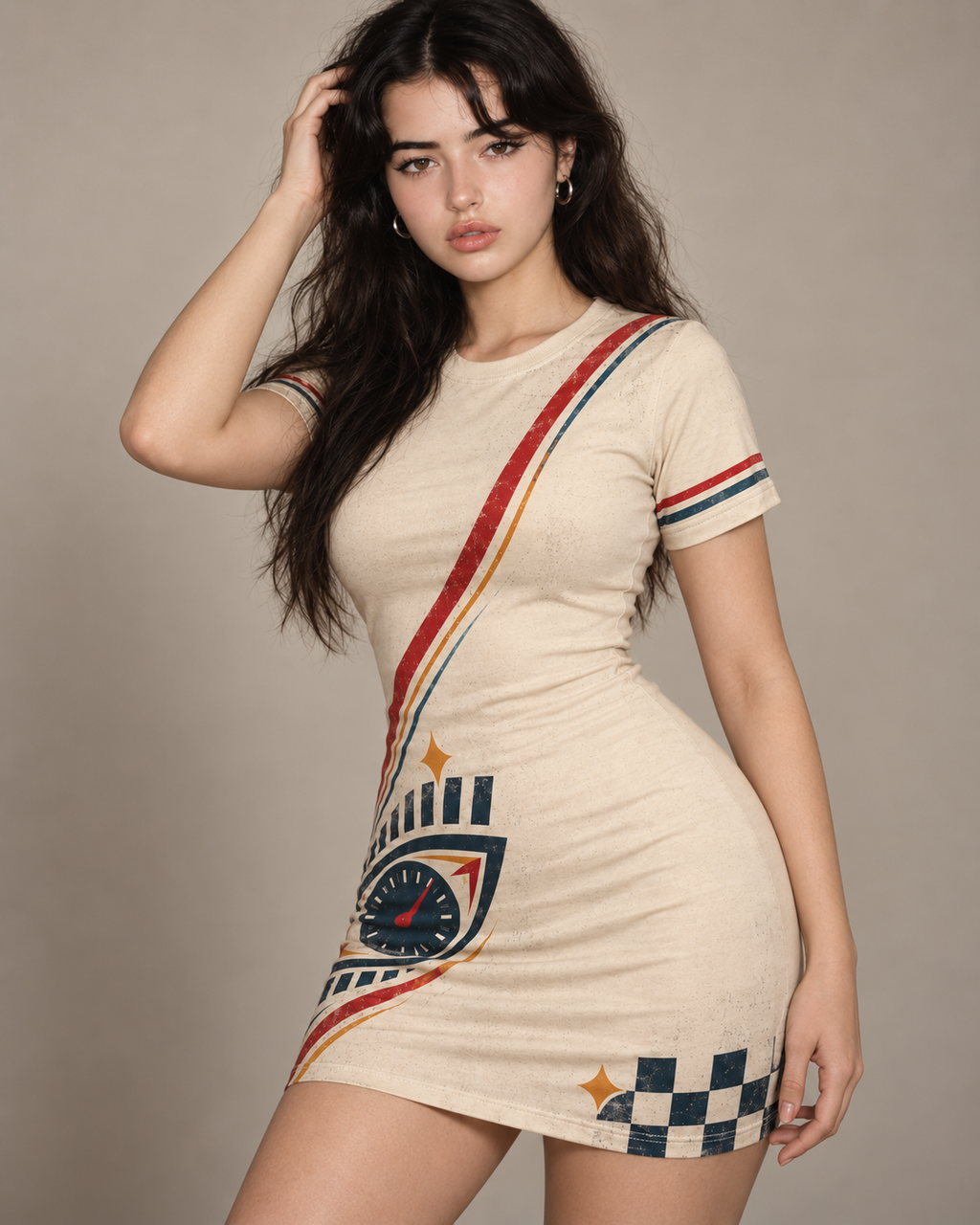Redline Nazar women's bodycon mini dress with retro racing and Indian road-trip design by ZERO CODE - view 2