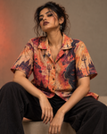 Banaras Heatmap women's printed casual shirt with dark Varanasi grunge design by ZERO CODE