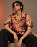 Banaras Heatmap women's printed casual shirt with dark Varanasi grunge design by ZERO CODE