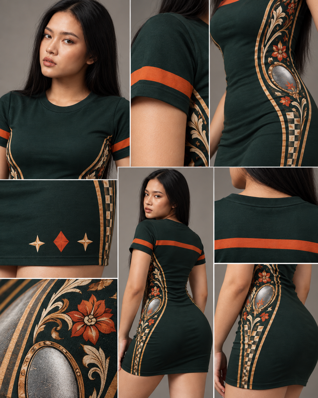 Mirror Signal women's bodycon mini dress with retro racing and Indian road-trip design by ZERO CODE - view 6