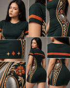 Mirror Signal women's bodycon mini dress with retro racing and Indian road-trip design by ZERO CODE - view 6