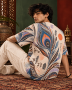 Peacock Static men's oversized t-shirt with Madhubani folk-art design by ZERO CODE - view 5