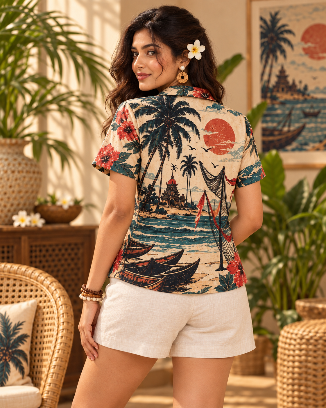 Sea Ritual women's printed casual shirt with Theyyam anime design by ZERO CODE - view 2