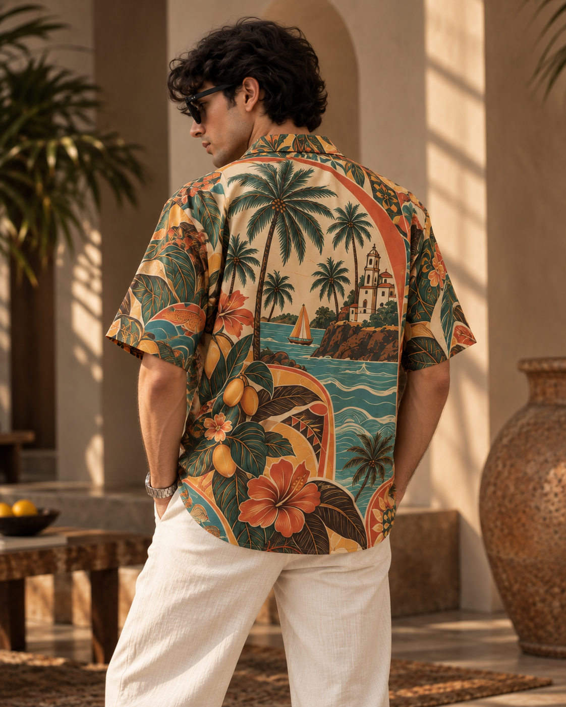 Konkan Cocktail men's printed casual shirt with tropical Indian resort design by ZERO CODE - view 4