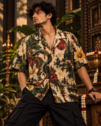 Serpent Paradise men's printed casual shirt with dark Varanasi grunge design by ZERO CODE - view 3