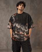 Manikarnika After Midnight men's oversized t-shirt with dark Varanasi grunge design by ZERO CODE - view 2