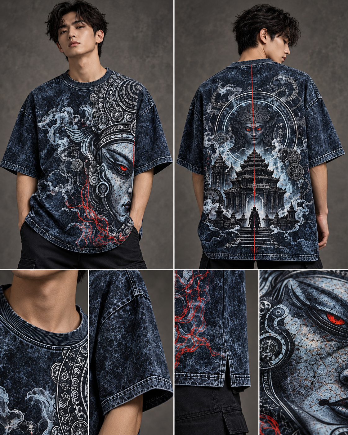 Indigo Spirit men's oversized t-shirt with Theyyam anime design by ZERO CODE - view 5