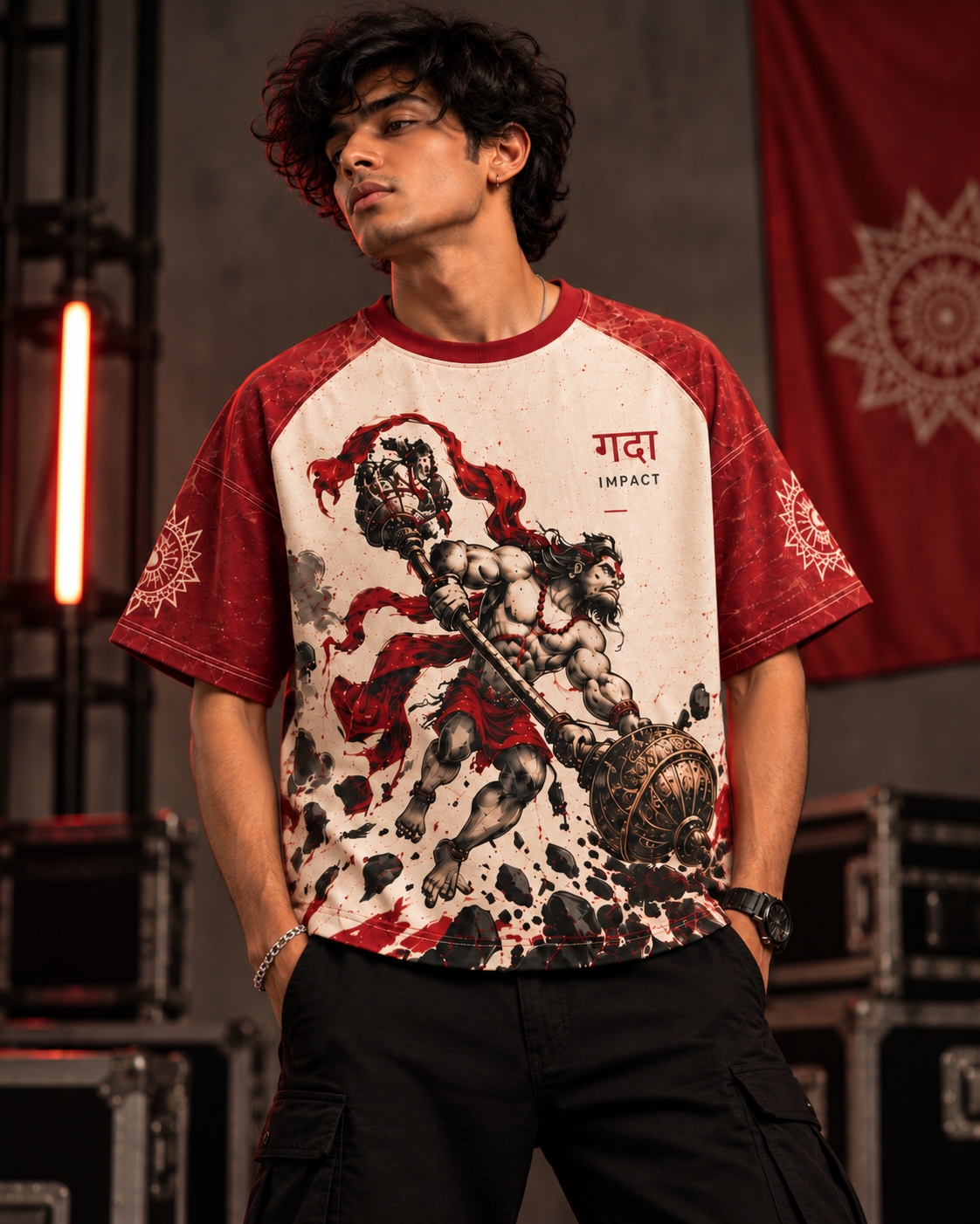 Gada Impact men's oversized t-shirt with Indian mythology design by ZERO CODE - view 4