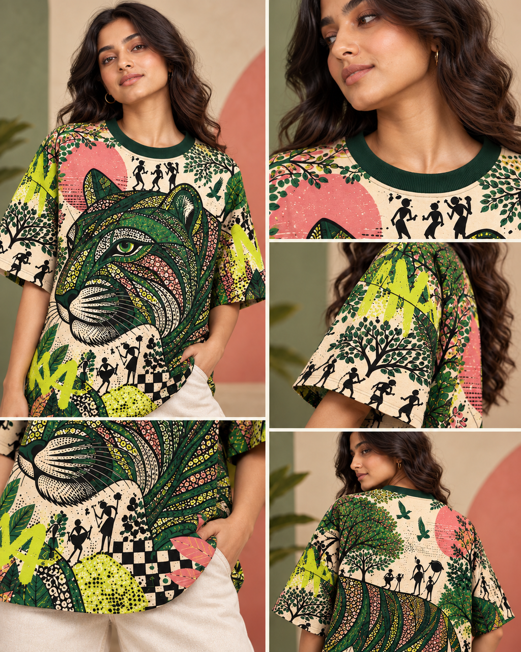 Gond Frequency women's oversized t-shirt with Gond folk-art design by ZERO CODE - view 6