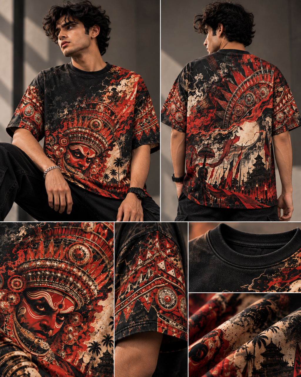 Raktha Sentinel men's oversized t-shirt with Theyyam anime design by ZERO CODE - view 5