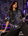Chakravyuh Error women's oversized t-shirt with Indian mythology design by ZERO CODE