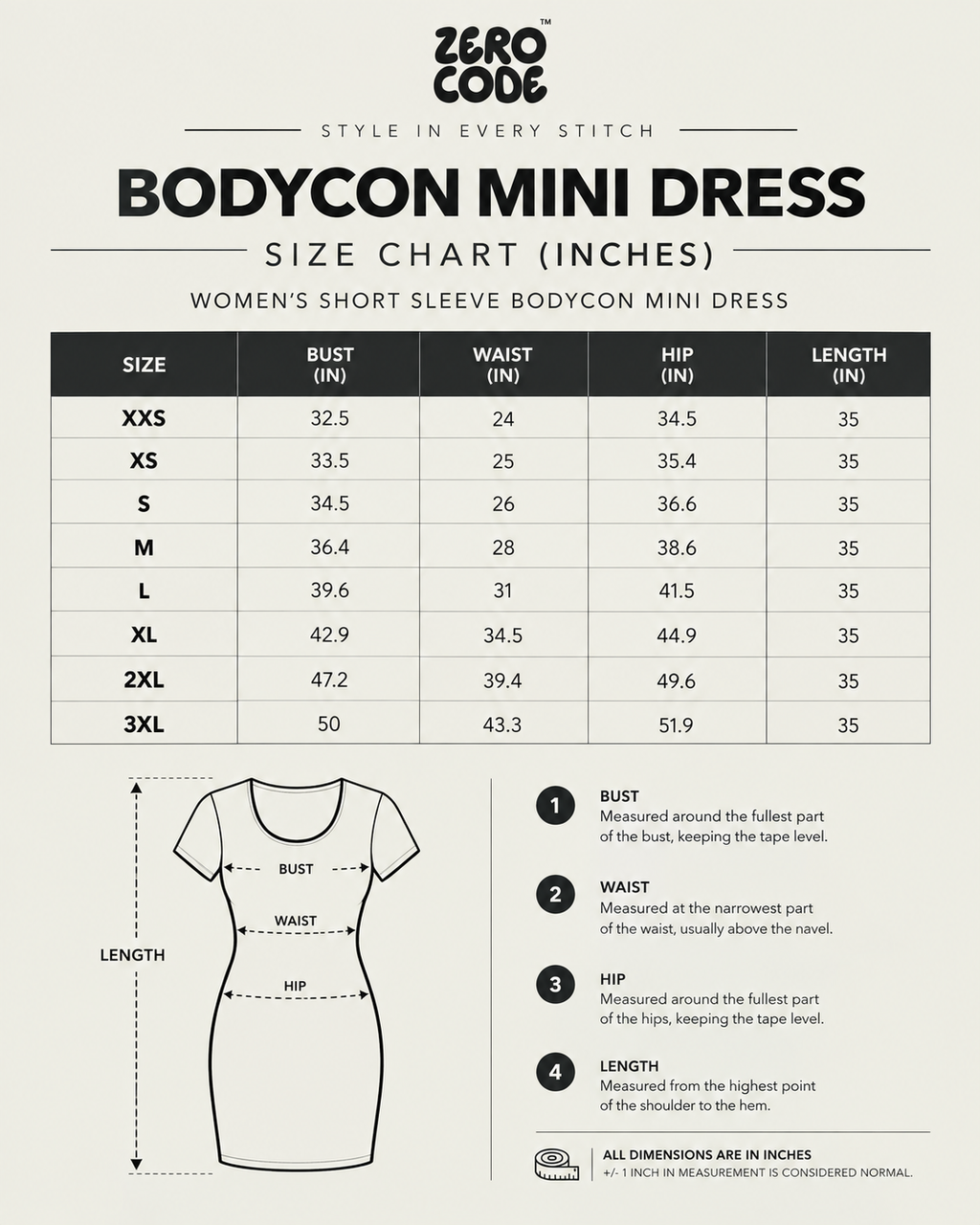 ZERO CODE bodycon mini dress - product information