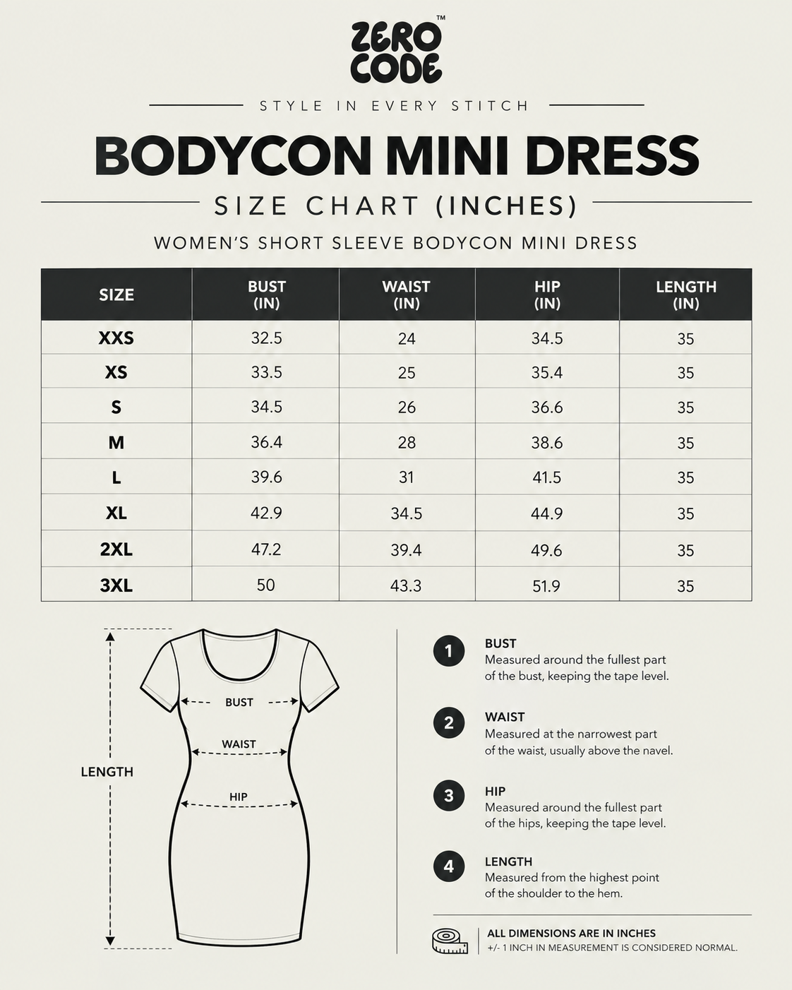 ZERO CODE bodycon mini dress - product information