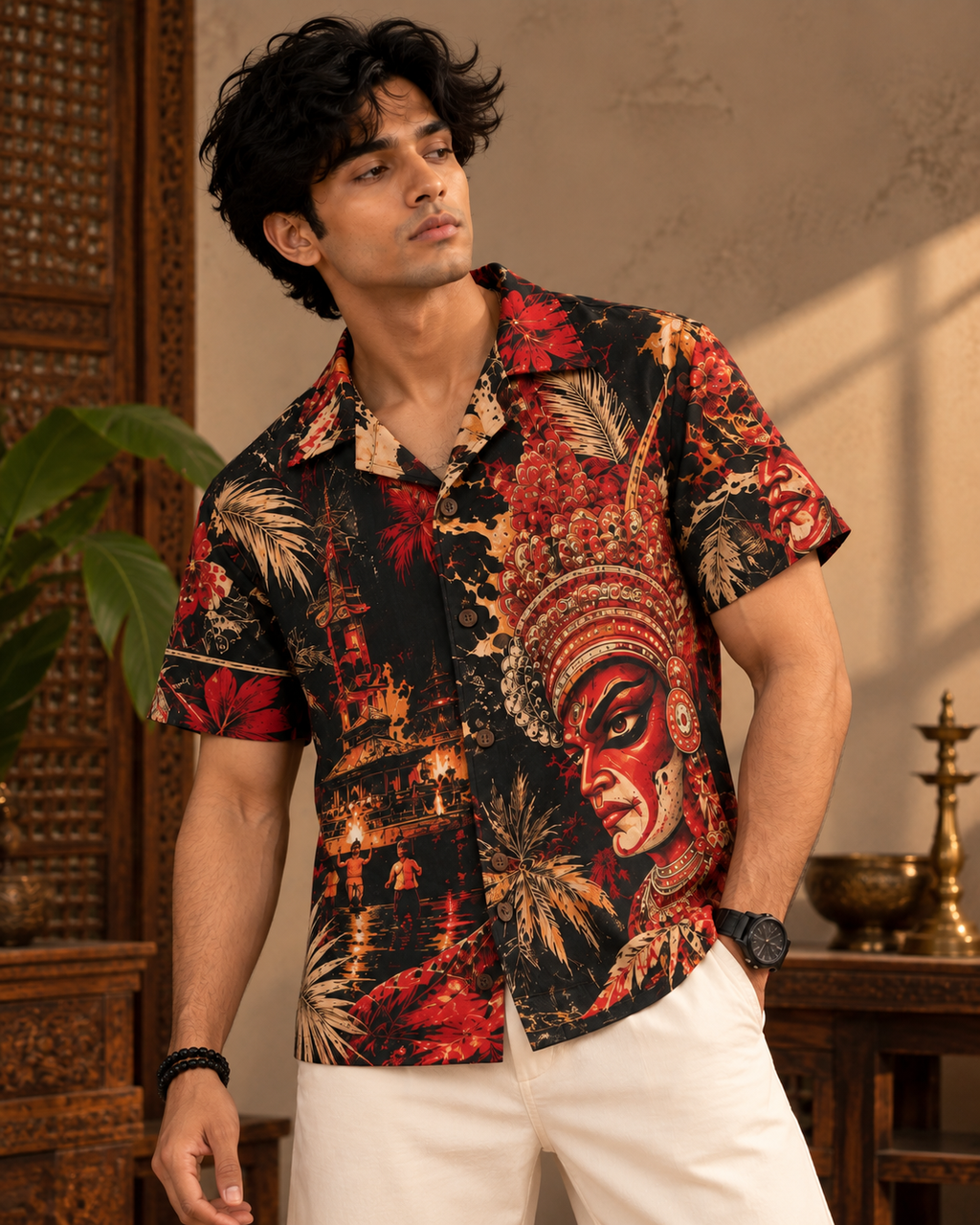 Temple After Midnight men's printed casual shirt with Theyyam anime design by ZERO CODE - view 3