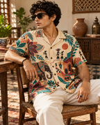 Warli Vacation Club men's printed casual shirt with Warli folk-art design by ZERO CODE