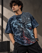 Indigo Spirit men's oversized t-shirt with Theyyam anime design by ZERO CODE - view 4