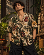 Serpent Paradise men's printed casual shirt with dark Varanasi grunge design by ZERO CODE