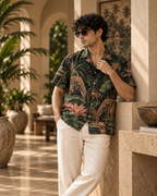 Elephant Lagoon men's printed casual shirt with tropical Indian resort design by ZERO CODE