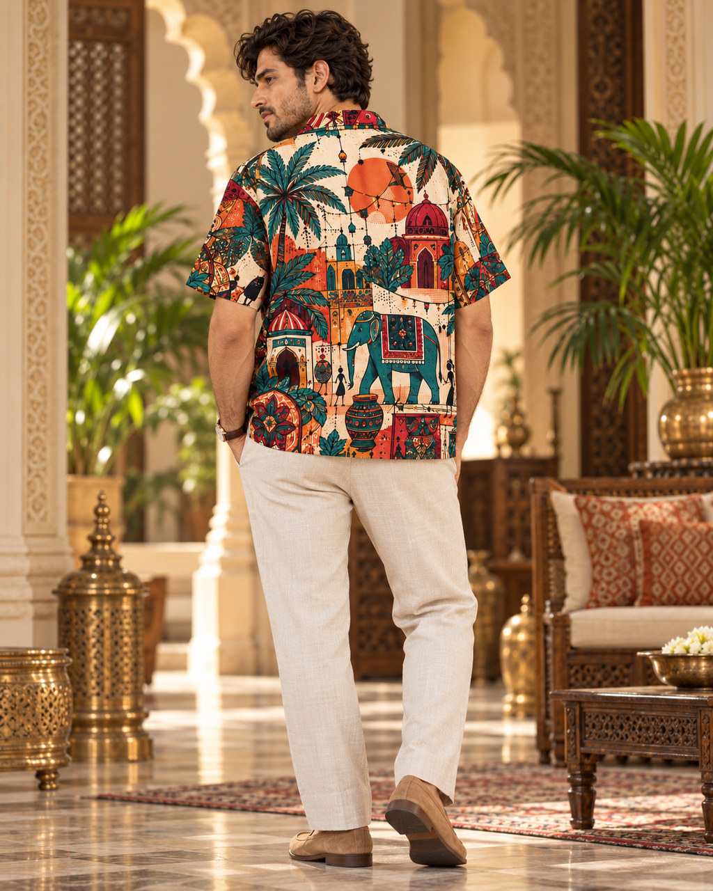 Bazaar Mirage men's printed casual shirt with Madhubani folk-art design by ZERO CODE