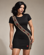 Third Lane women's bodycon mini dress with retro racing and Indian road-trip design by ZERO CODE - view 5