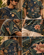 Malabar Nocturne men's oversized t-shirt with tropical Indian resort design by ZERO CODE - view 5