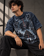 Indigo Spirit men's oversized t-shirt with Theyyam anime design by ZERO CODE - view 3