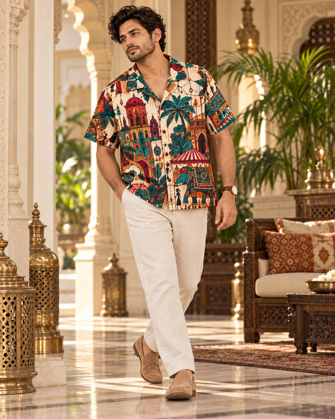 Bazaar Mirage men's printed casual shirt with Madhubani folk-art design by ZERO CODE - view 4