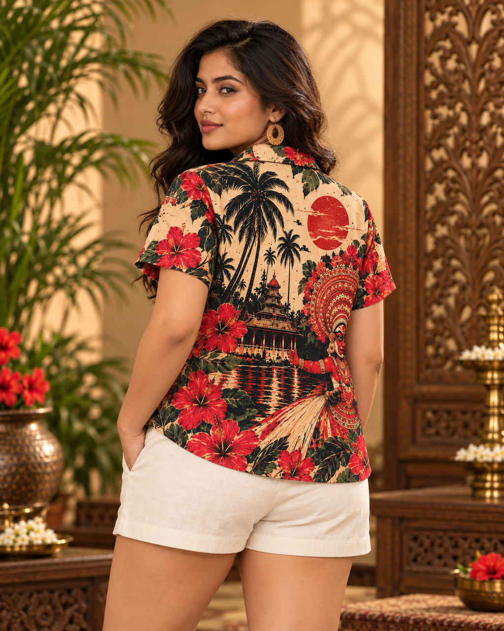 Theyyam Bloom women's printed casual shirt with Theyyam anime design by ZERO CODE - view 4