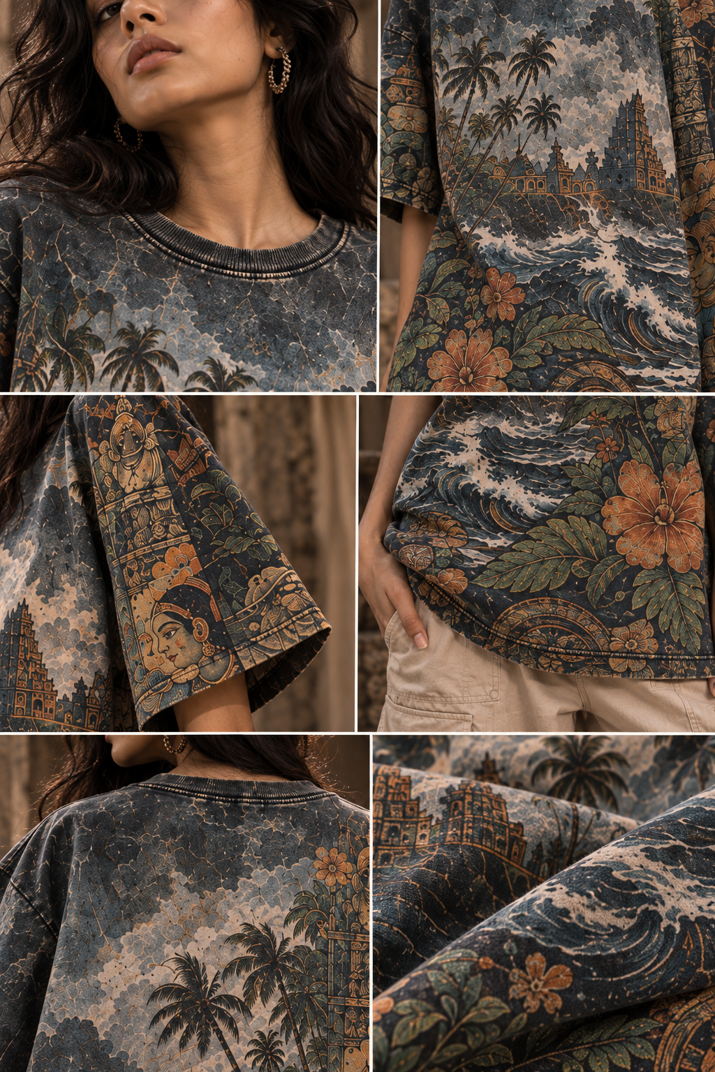 Monsoon Temple women's oversized t-shirt with tropical Indian resort design by ZERO CODE - view 6