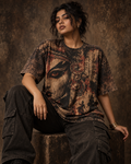 Burnt Manuscript women's oversized t-shirt with Theyyam anime design by ZERO CODE