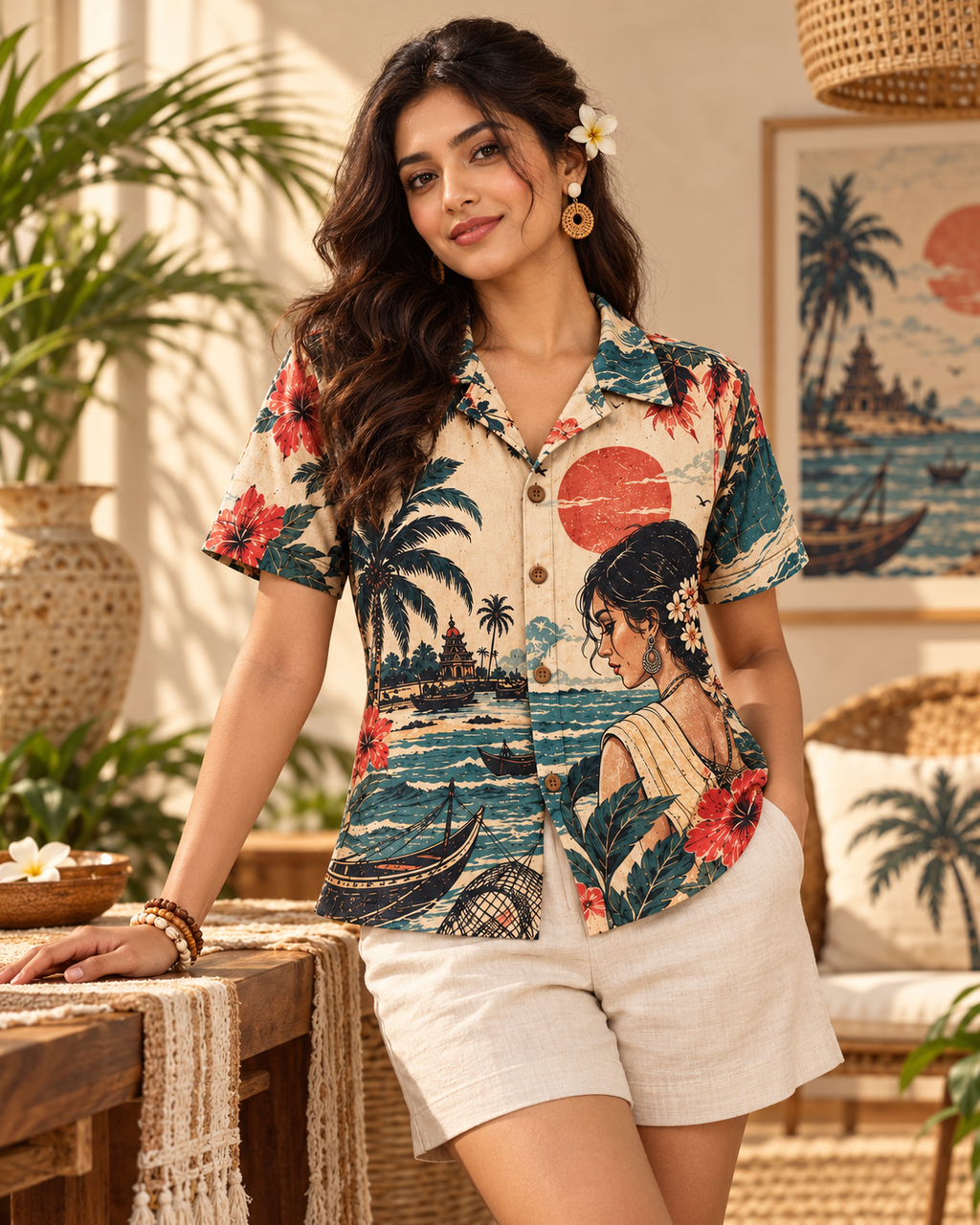 Sea Ritual women's printed casual shirt with Theyyam anime design by ZERO CODE - view 3