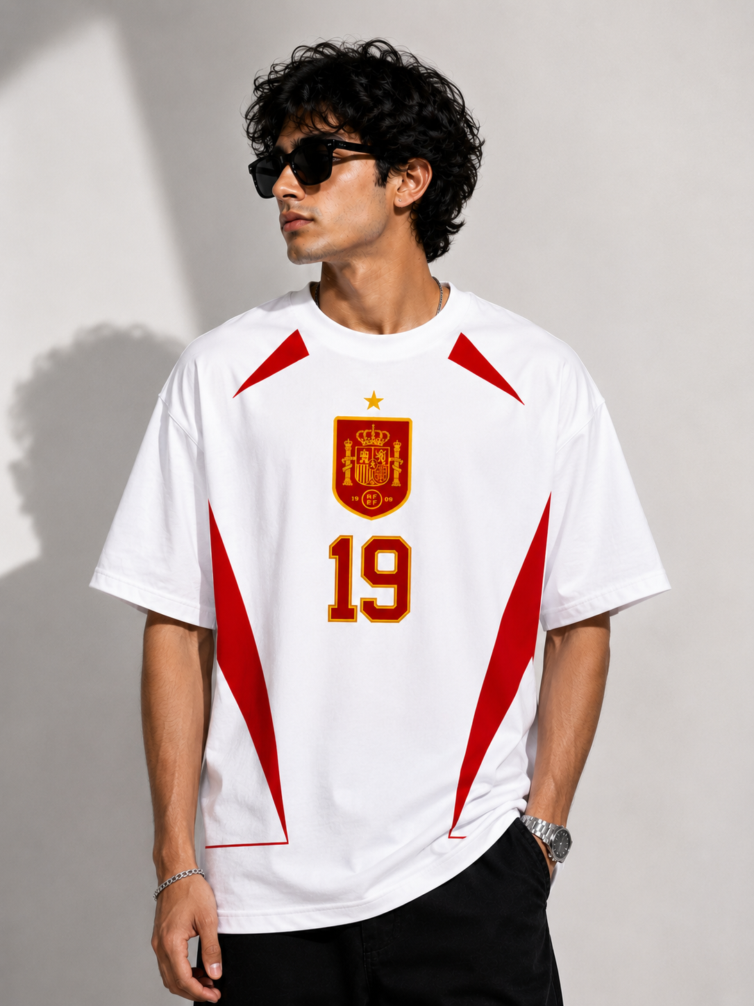 Spain No. 19 Oversized Football T-Shirt – White Edition