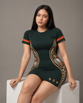 Mirror Signal women's bodycon mini dress with retro racing and Indian road-trip design by ZERO CODE