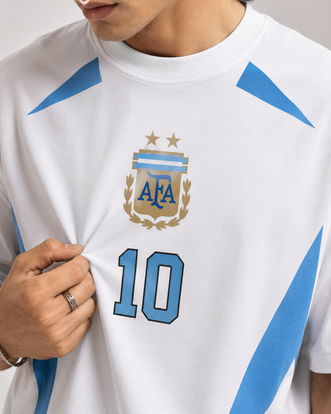 Argentina No. 10 Oversized Football T-Shirt – White Edition