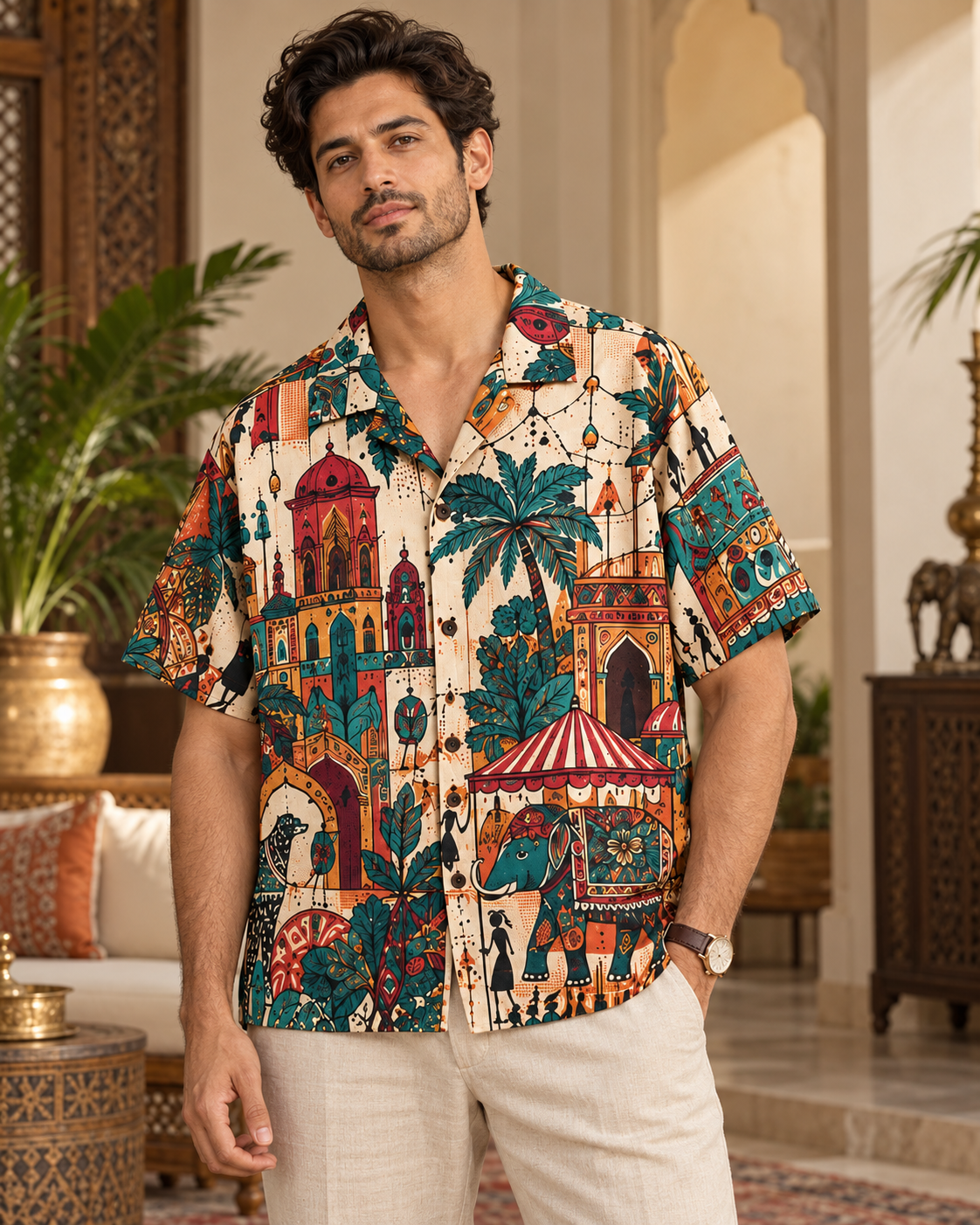 Bazaar Mirage men's printed casual shirt with Madhubani folk-art design by ZERO CODE - view 6