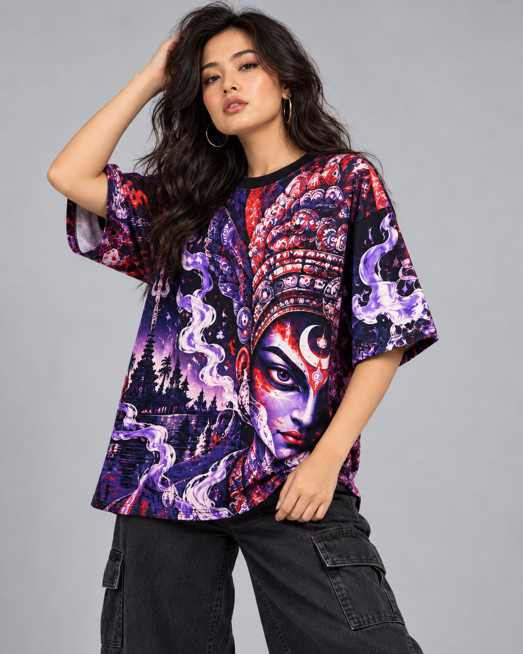 Night Oracle women's oversized t-shirt with Theyyam anime design by ZERO CODE - view 5