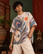 Peacock Static men's oversized t-shirt with Madhubani folk-art design by ZERO CODE - view 4