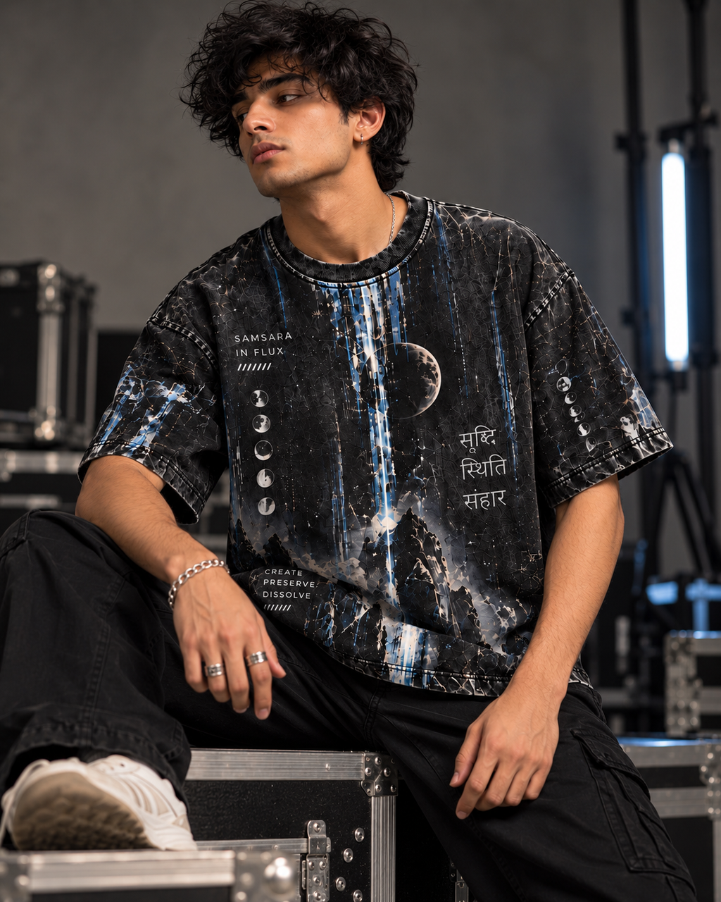 Trishul Void men's oversized t-shirt with Indian mythology design by ZERO CODE - view 5
