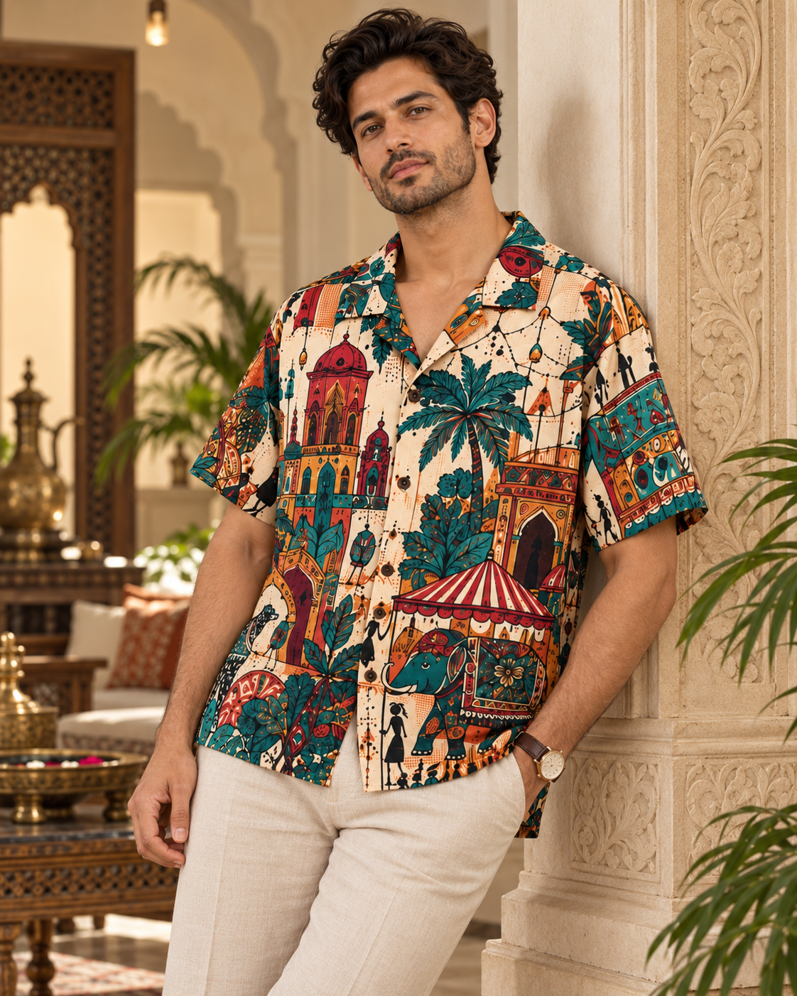 Bazaar Mirage men's printed casual shirt with Madhubani folk-art design by ZERO CODE - view 2